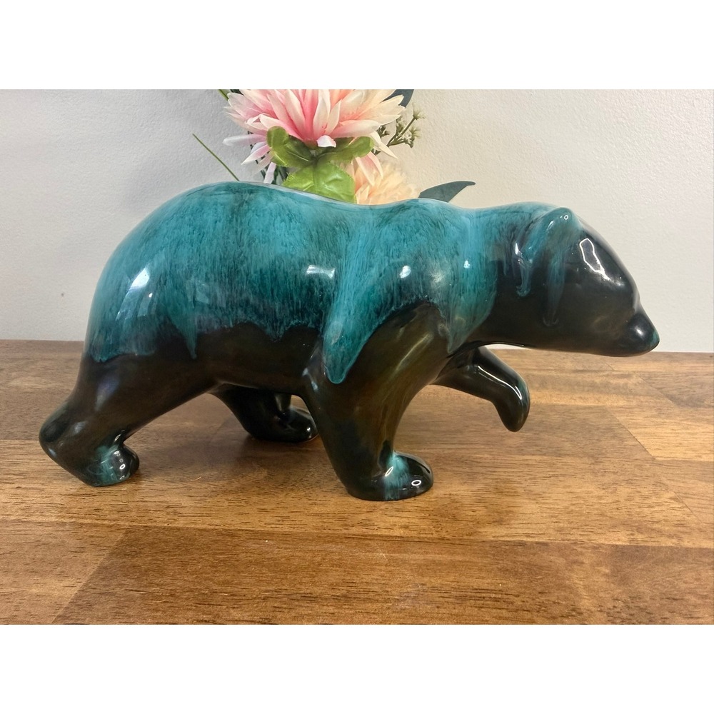 Vintage Blue Mountain Pottery Walking Bear Canadian Art Pottery in Iconic Green